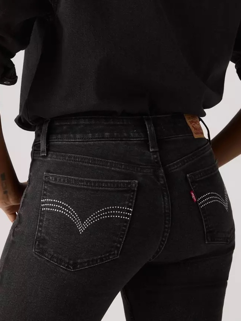 LEVI'S (31) Superlow Bootcut Jeans *ALTERED TO CROP* Rhinestones Stretch Black